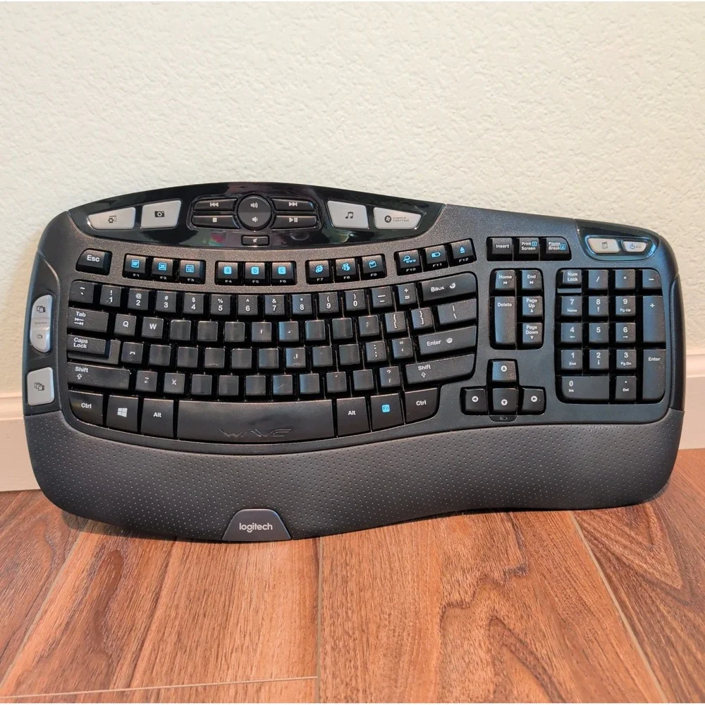 Logitech K350 Keyboard Wave Comfort Ergonomic Wireless Keyboard Black No Dongle